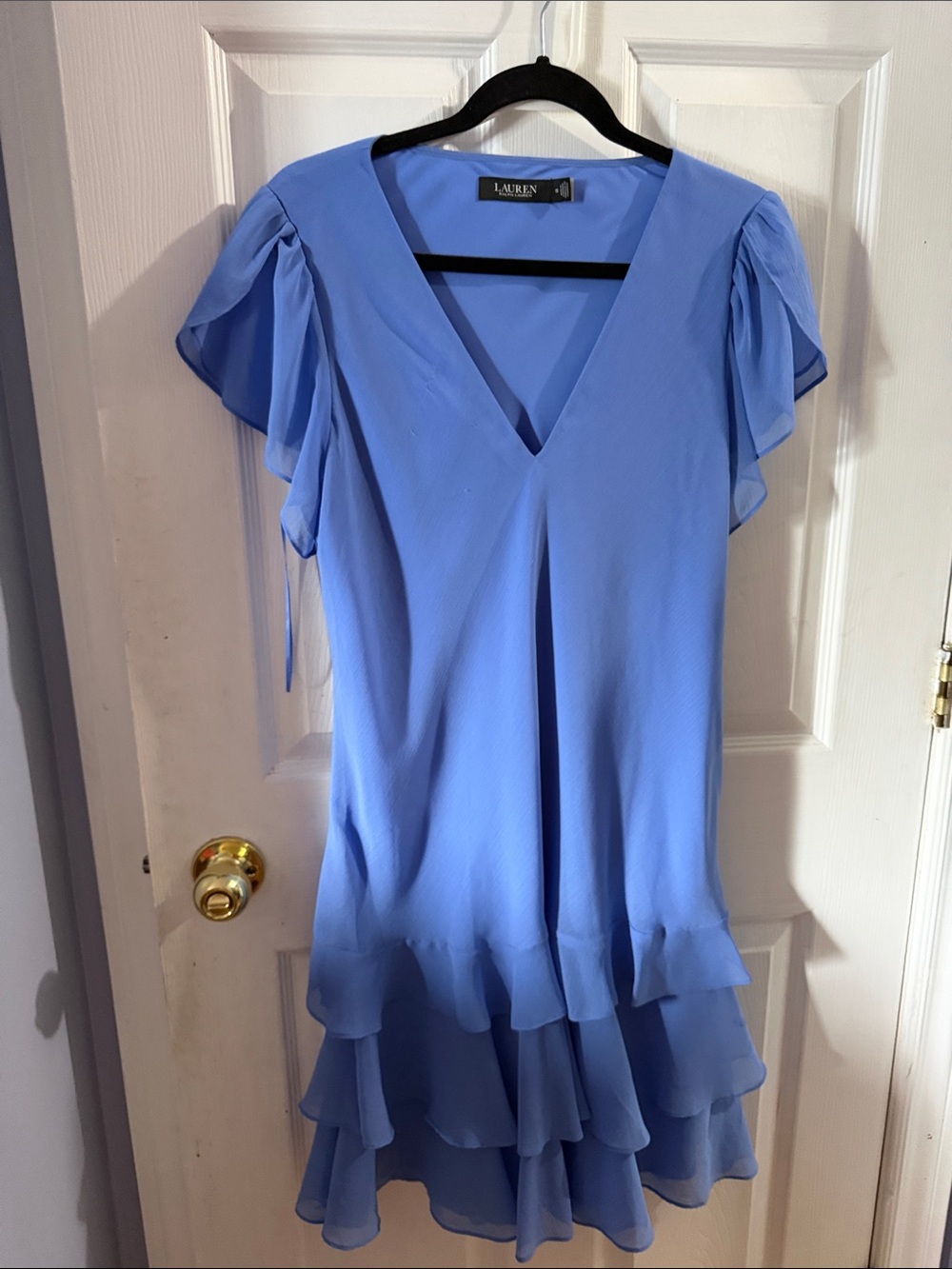 Lauren Ralph Lauren Periwinkle V-Neck Ruffle Sleeve Tunic